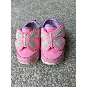 Carter's Girls Pink Butterfly Sneakers Size 3 Toddler Hook and Loop